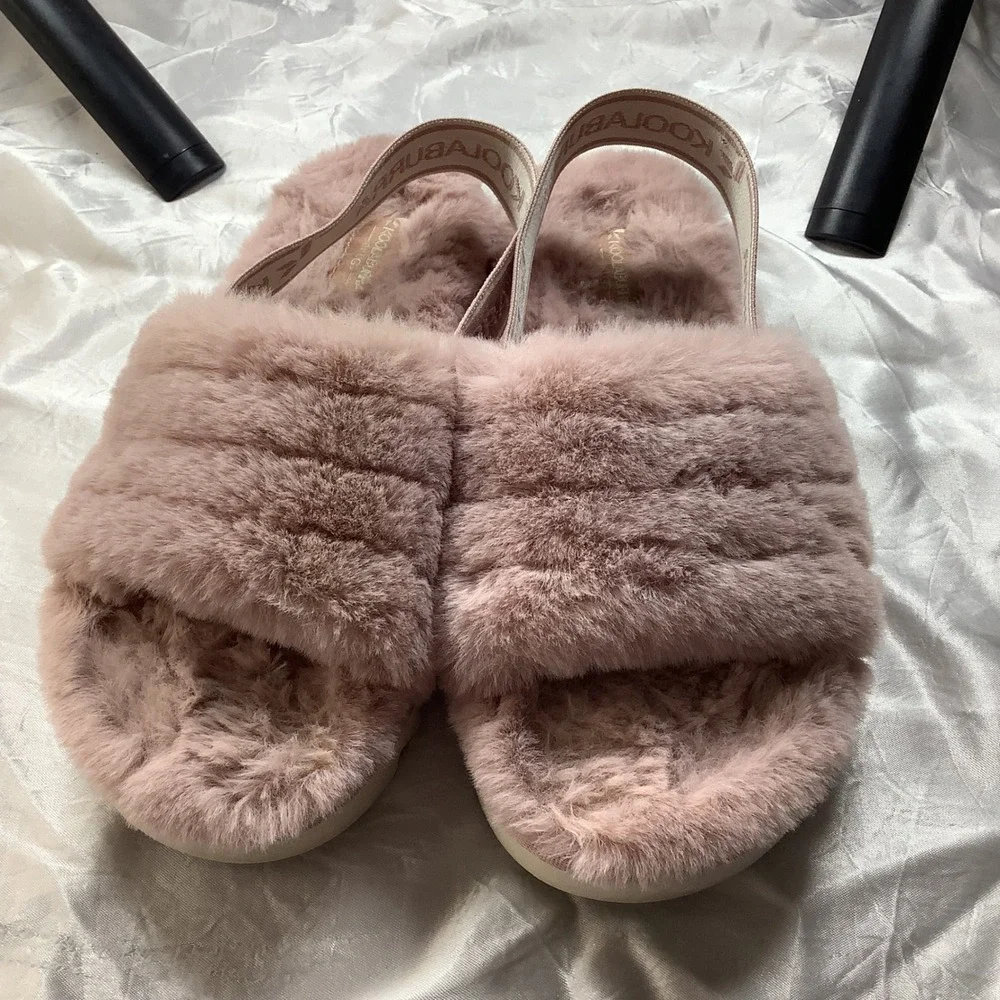 Koolaburra by UGG Fuzz-A-Line Pink Faux Fur Slingback Slide Slippers Kids Size 1